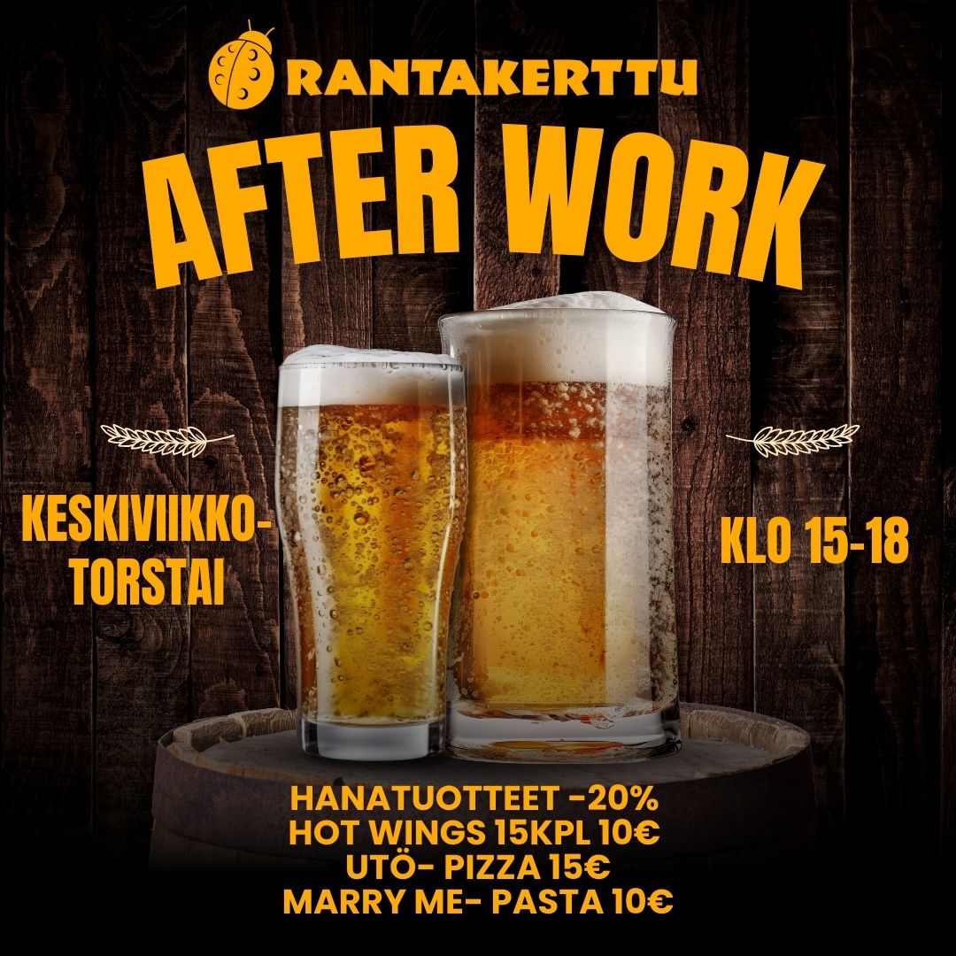 Kun töiden jälkeen ei ole kiire kotiin, syöt vatsasi täyteen edullisesti Rantakertussa joka keskiviikko ja torstai. Myöskään ruokajuoma ei ole hinnalla pilattu! Piipahda visiitille ja paina puuta, yksin tai yhdessä!
Katso muut Afterwork-ravintolamme osoitteessa afterworkturku.fi
? Muista myös Happy Hour -tarjoukset: hanatuotteet -20% joka arkipäivä klo 15-18. ?
#afterit #afterwork #turku #åbo #ravantit #rantakerttu #perheyritys #läntinenrantakatu #jokiranta #aurajoki #auraå #förinkupeessa #föri #vierasvenesatama