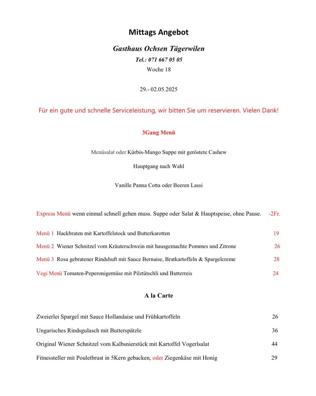 Mittags Angebot
