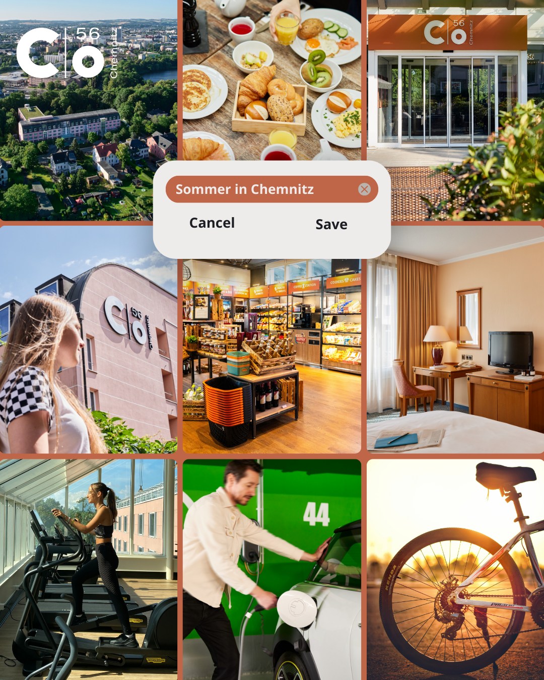 ??♂️ Entdecke Chemnitz, die @kulturhauptstadteuropas2025 – mit dem c/o56 Chemnitz als deinem Ausgangspunkt! ?️
Willkommen im c/o56 Chemnitz, deinem perfekten Rückzugsort im Herzen der Kulturhauptstadt 2025! ? Hier kannst du den Stress des Alltags gegen entspannende Momente und spannende Abenteuer eintauschen. Vom Rooftop-Gym mit Panoramablick auf die Stadt bis hin zu E-Bikes direkt vor der Tür – bei uns hast du alles, was du brauchst, um Chemnitz zu entdecken und dabei gleichzeitig die Seele baumeln zu lassen. ?️?
Als GreenSign-zertifiziertes Hotel setzen wir auf nachhaltige Praktiken, damit du deinen Aufenthalt nicht nur genießen, sondern auch mit gutem Gewissen verbringen kannst. ?
Unser Hotelshop bietet dir neben praktischen Reiseutensilien auch regionale Produkte – perfekt für ein kleines Souvenir oder ein leckeres Mitbringsel aus der Region. ?️
Warum noch warten? Dein nächstes Abenteuer wartet direkt vor der Tür. Pack deine Sachen und starte deine Entdeckungstour durch Chemnitz, während du den Komfort und die Nachhaltigkeit des c/o56 genießt! ?♂️?
Bereit für dein nächstes Abenteuer? Buche deinen Aufenthalt im c/o56 und erlebe Chemnitz von seiner besten Seite! ?