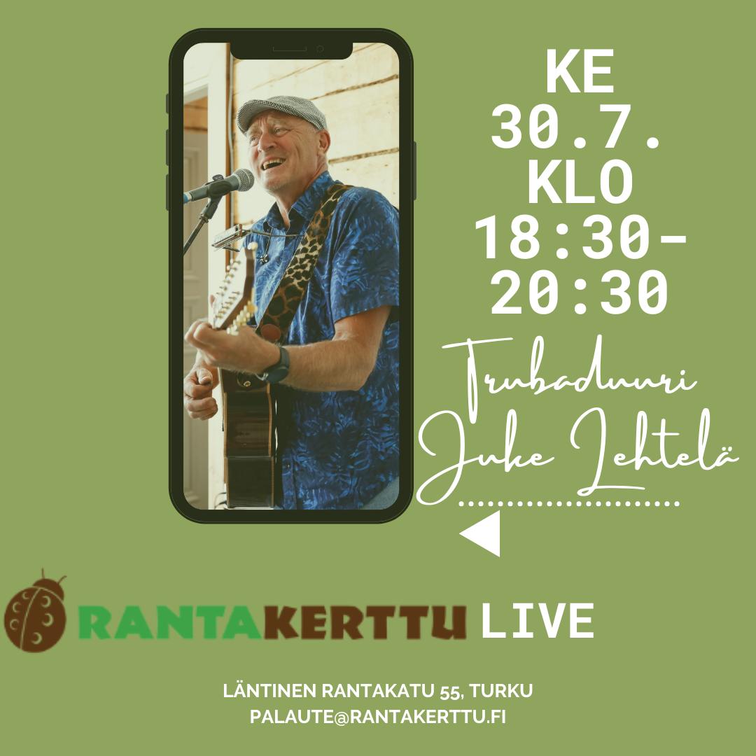 Trubaduuri Juke Lehtelä viihdyttää teitä jälleen meidän terassilla keskiviikkona 30.7. klo 18:30-20:30.
Tervetuloa viihtymään!
#rantakerttulive #rantakertunterassi @jukepoika @joppelehtela