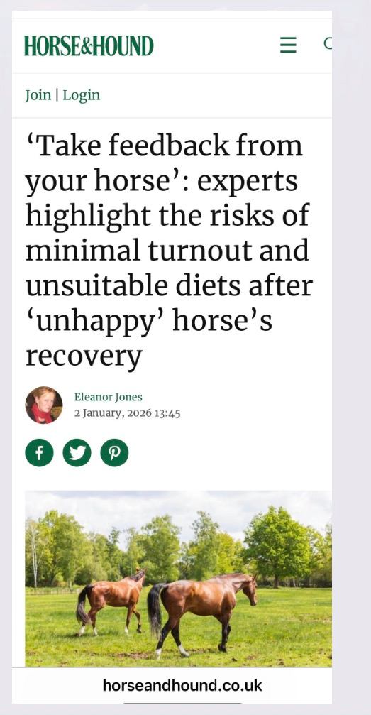 We’re delighted to be featured in Horse & Hound, sharing our recent success story at Moorcroft ?✨
The article highlights how some modern management methods can impact equine wellbeing, including the risk of gastric ulcers. As our CEO Mary Frances says, “We need to work more closely with a horse’s natural digestive and grazing patterns.”
Read the full story - link in bio.
#Horseandhound #Equinewellbeing #Horsehealth #Equinecare #GastricUlcers #Horsewelfare #Naturalhorsemanship #Equineindustry #Moorcroft #Puttinghorsesfirst