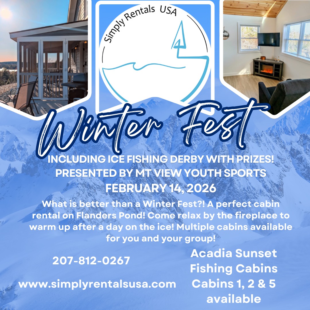 ❄Cold weather never looked so good ❄
Cozy cabins, ❤Valentine's vibes ❤ and the thrill of an Ice Fishing Derby at Winter Fest presented by Mountain View Youth Sports - winter is officially worth the trip to Acadia Sunset Fishing Cabins
? www.SimplyRentalsUSA.com
? 207.812.0267