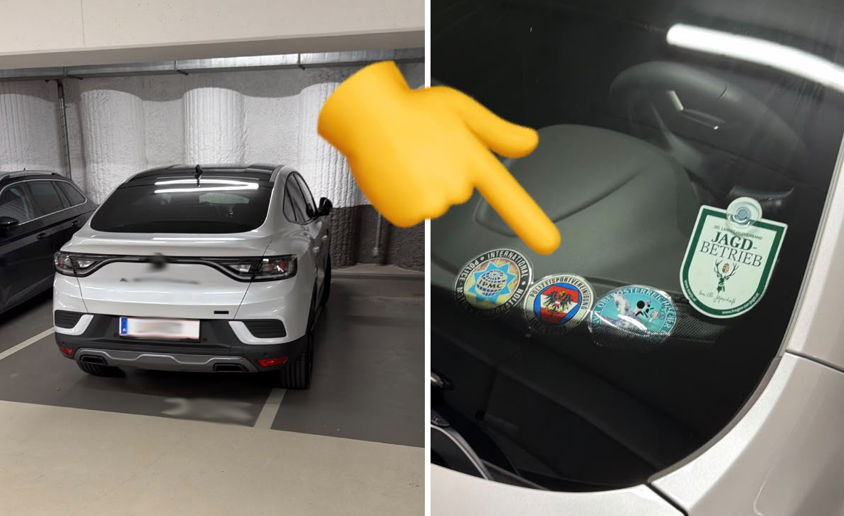 Jäger, "International Police"-Aufkleber und Polizeisportverein-Mitglied: Klischeemäßig sämtliche Kriterien überfüllt hat dieser "Breitparker" in einer Linzer Innenstadt-Tiefgarage. "Der parkt immer über eineineinhalb Parkplätze", schickt uns ein User diese Bilder. Ein echter "VIP" halt.... Jäger, "International Police"-Aufkleber und Polizeisportverein-Mitglied: Klischeemäßig sämtliche Kriterien überfüllt hat dieser "Breitparker" in einer Linzer Innenstadt-Tiefgarage. "Der parkt immer über eineineinhalb Parkplätze", schickt uns ein User diese Bilder. Ein echter "VIP" halt....