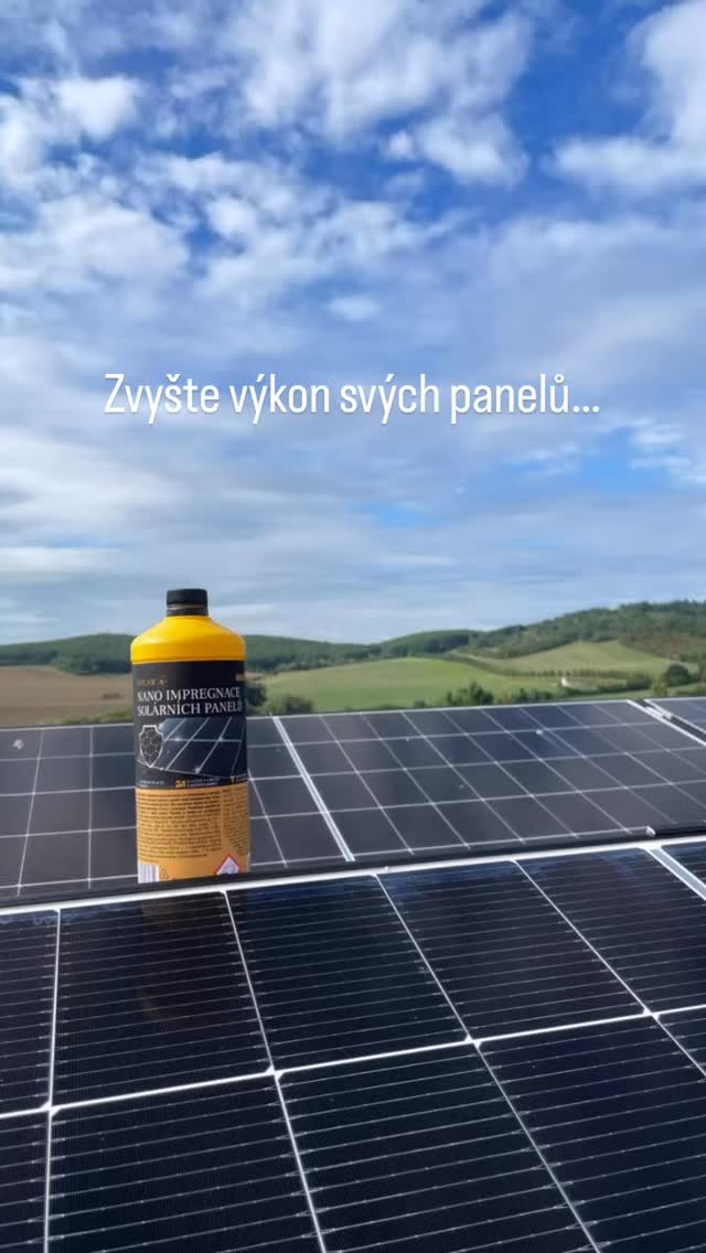Vlastníte solární panely? Chcete jim dopřát😉 NANO Impregnace solárních panelů SOLAR 6+ v jednom kroku čistí a rovnou impregnuje. Aplikujte 2x do roka a zvýšíte účinnost až o 4%.#vyššívýkon#solarnipanely#nanosol#