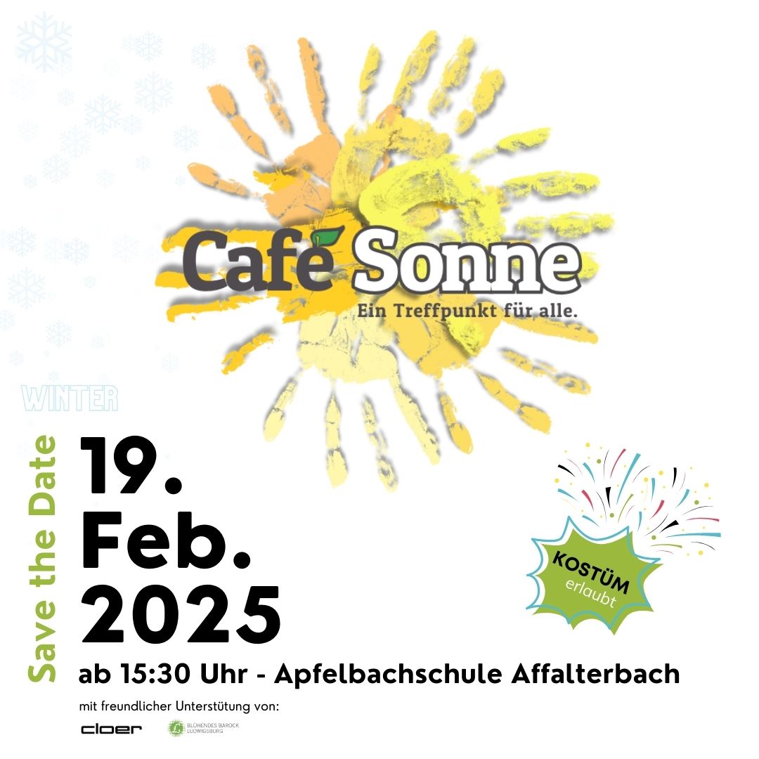 SAVE THE DATE: Mittwoch, 19.02.2025 ❄
Kommt vorbei zum nächsten #CaféSonne in der Apfelbachschule!
Ab 15:30 Uhr erwartet euch ein winterlicher Nachmittag mit:
☕ leckerem Fairtrade-Kaffee
? köstlichen #Waffeln dank @waffelhilfe.charity, @cloer_elektrogeraete & @bluehendesbarockludwigsburg
? einem großen #Kuchenbuffet
Passend zur #Faschingszeit dürfen sich vor allem die kleinen Gäste verkleiden –
ob Prinzessin, Superheld oder Fantasiefigur, wir freuen uns auf bunte Kostüme! ?
Dank der großzügigen Unterstützung vom
Am Welt-AG-Stand der Apfelbachschule könnt ihr wieder tolle Fairtrade-Produkte kaufen ?
#CaféSonne #Apfelbachschule #WinterVibes #Fasching #Fairtrade #Elterncafé #Gemeinschaft #Winterstimmung #Kostüm #Faschingsparty #seidabei #savethedate #affalterbach
