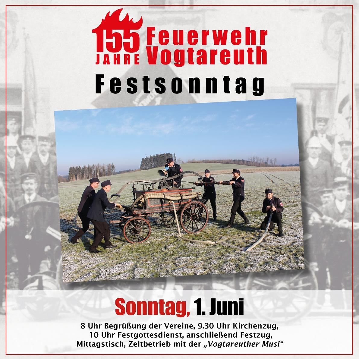 ? Nur noch 2 Monate bis zum Festsonntag! ?
In zwei Monaten ist es endlich soweit: Der große Höhepunkt unseres Festzeltes steht an! ??
Erlebt mit uns am 01.06. einen unvergesslichen Festsonntag der Freiwilligen Feuerwehr Vogtareuth??
Zeltbetrieb mit der „Vogtareuther Musi“ ? und süffiges Bier vom @floetzingerbraeu ?
-> 28.05.-02.06. 155 Jähriges Jubiläum Feuerwehr Vogtareuth??
#bierzelt #bierliebe #feuerwehrvogtareuth #team112 #jubiläum #feiern