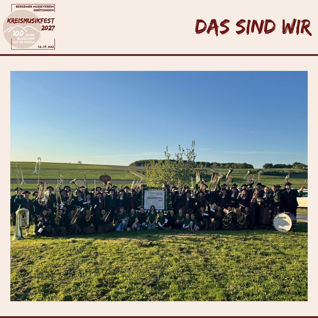 ⬆️ Das sind WIR! ⬆️
Der Bergemer Musikverein Grötzingen,
vollzählig und in neuer Montur,
den Festwagen im Schlepptau,
bereit dazu, unseren fast 100-jährigen Verein zu präsentieren.
In 2027 ist es dann endlich soweit!
Gemeinsam feiern wir diese 100 Jahre Vereinsgeschichte und laden euch herzlich zu uns auf die Berga ein.
⛰️🎶❤️