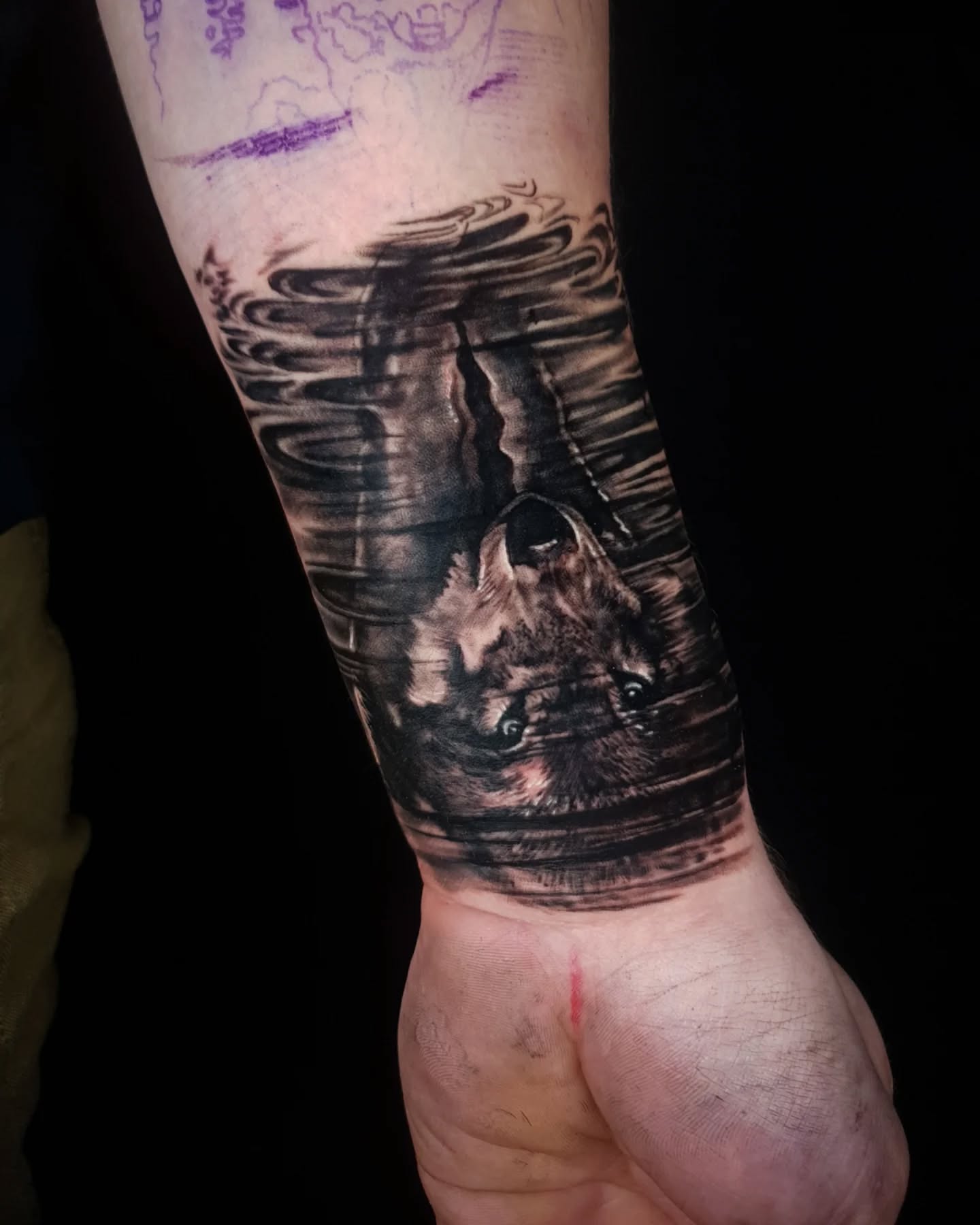 Wer von euch ahnt schon wie das Motiv weitergehen gehen wird?
.
.
#Wolf #wolftattoo #tattoo #animalportrait #waterreflection #inked #Memmingen #ulm #Laupheim #tattooed