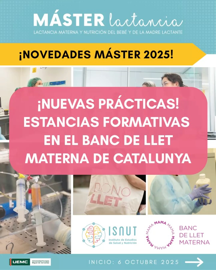 ‼️NUEVAS PRÁCTICAS EN EL MÁSTER EN LACTANCIA‼️
?NOVEDAD 2025?
Estancia formativa en el Banc de Llet Materna de Catalunya. Colaboración con el Banc de Sang i Teixits (Departament de Salut de la Generalitat de Catalunya)
Algunas alumnas del Máster tendrán la posibilidad de realizar una estancia clínica especializada de 40 h. Una experiencia exclusiva para conocer de cerca la dimensión terapéutica de la leche humana donada.
ℹ️ Becas financiadas por ISNUT.
✨ En el Máster en Lactancia te ofrecemos 3 modalidades de prácticas, presenciales y virtuales, con pacientes reales, para que adquieras experiencia real y complementes tu aprendizaje. Infórmate de todas las modalidades en www.isnut.es/master
?MÁSTER UNIVERSITARIO EN LACTANCIA?
Una formación avanzada, rigurosa y basada en la última evidencia científica, diseñada para adaptarse a tu vida personal y profesional.
✨ Conviértete en un perfil sanitario de referencia en la atención a bebés y madres lactantes ✨
? Incluye todos los contenidos requeridos por el IBLCE para presentarte al examen y convertirte en Consultora Internacional de Lactancia IBCLC.
?? Con un profesorado experto y con amplia experiencia clínica, que te acompañará con un enfoque práctico y cercano.
‼️EMPEZAMOS EL 6 DE OCTUBRE ‼️
⚠️ Las plazas son limitadas y se asignarán por orden de inscripción.
ℹ️ Más información: info@isnut.es, en link de nuestra bio y en www.isnut.es
#isnut #isnutformaciones #formacionesquenutren #formaciononline #lactanciamaterna #formacionlactancia #masterlactancia