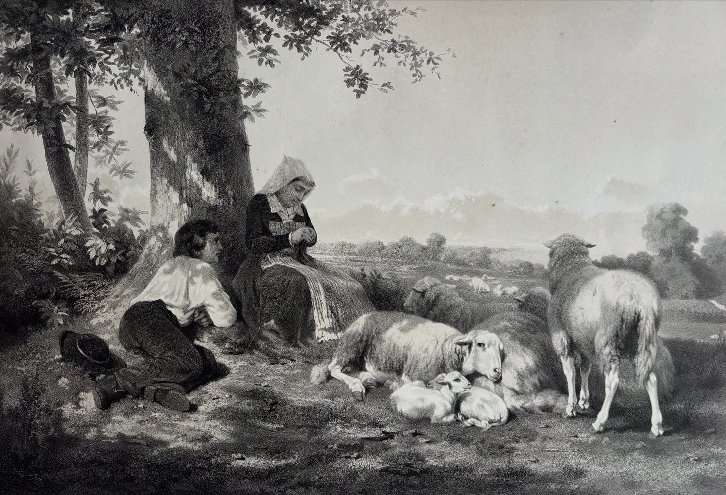 Un tableau du début de carrière de Rosa Bonheur, nommé « Bocage Vendéen ». Elle représente une famille heureuse, au pied d’un arbre, avec un troupeau paisible.
Pendant que la femme tricote, le berger la regarde certainement avec amour.
Une scène charmante qui rappelle qu’à cette époque, Rosa Bonheur était encore très influencée par les tableaux du Musée du Louvre. ☺️
#rosabonheur #chateaurosabonheur #museerosabonheur #femmeartiste #musee #art #louvre #patrimoine