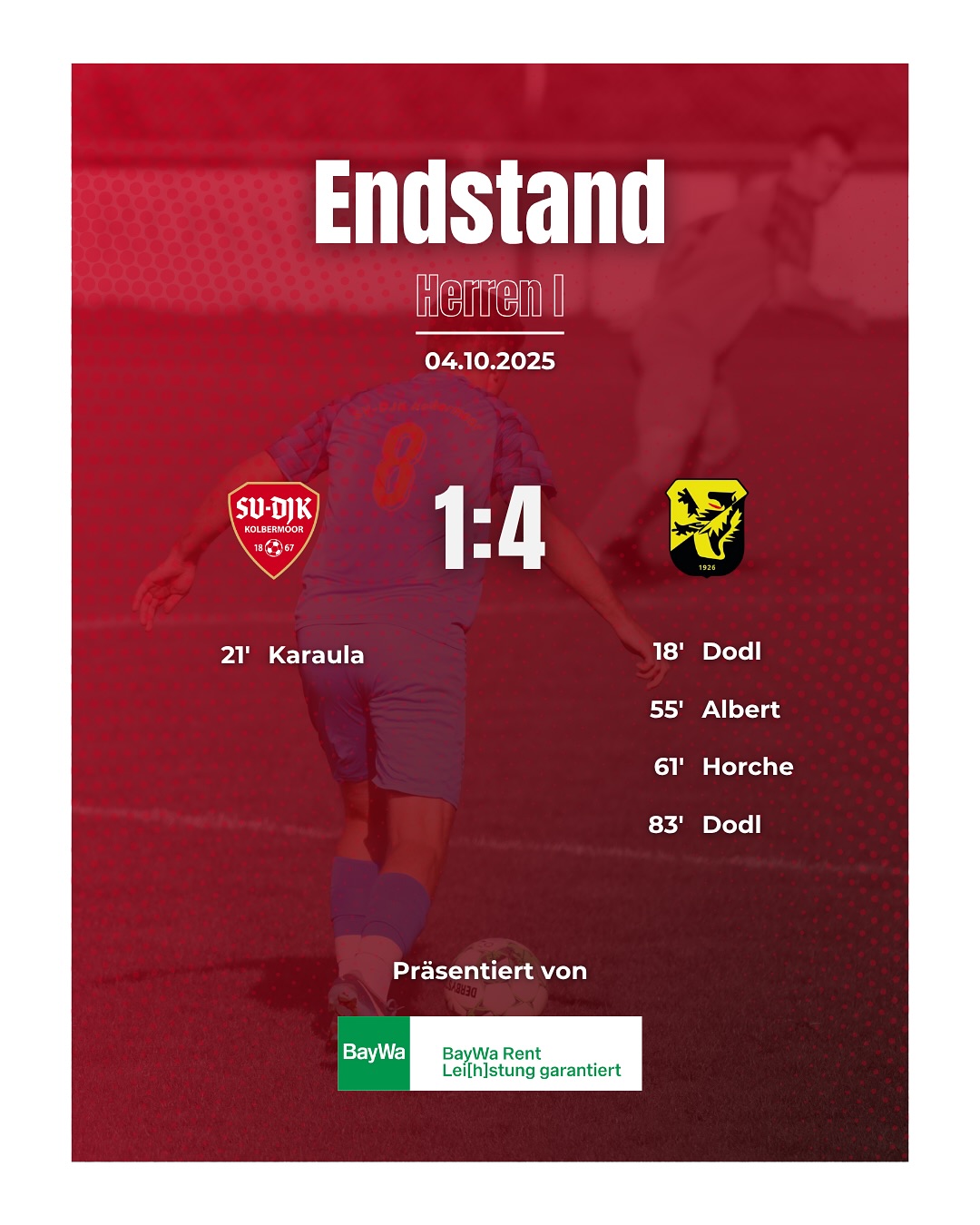 Bittere Heimniederlage für unsere erste Mannschaft: Beim Derby gegen den @tus_grosskarolinenfeld1926 steht es am Ende 1:4, damit bleiben wir auf dem 6. Platz der Tabelle.
Besser lief es für unsere Zweitmannschaft: Stefan Weiss geling Mitte der einzige Treffer zu einem knappen 1:0 Sieg. Damit holen sich unsere Jungs den sechsten Sieg in Folge und teilen sich mit Dardania Bad Aibling weiterhin die Tabellenspitze.??
#UNSschreibtmangemeinsam #SVDJKKolbermoor #Heimspiele #Kolbermoor #Fussball