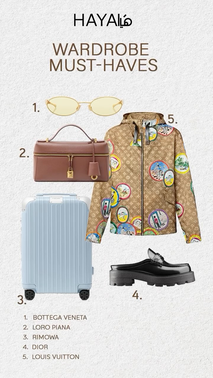 	𝐏𝐥𝐚𝐧𝐧𝐢𝐧𝐠 𝐚 𝐬𝐡𝐨𝐫𝐭 𝐠𝐞𝐭𝐚𝐰𝐚𝐲 𝐭𝐡𝐢𝐬 𝐰𝐞𝐞𝐤𝐞𝐧𝐝?
اختارت لكِ محررة الموضة مايا موسى إطلالة تجمع بين الأناقة والراحة: حقيبة سفر من Rimowa، جاكيت من Louis Vuitton، حقيبة Loro Piana، نظارات من Bottega Veneta، وحذاء لوفرز من Dior لإطلالة عصرية ومريحة.إعداد: @maya_b_moussa(Haya Magazine, Wardrobe Must-Haves)