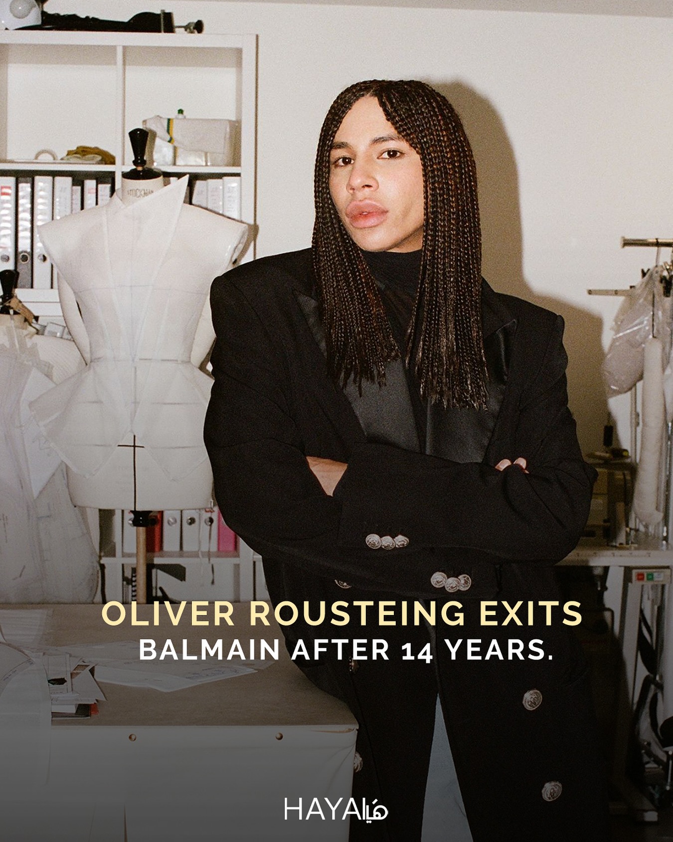 Oliver Rousteing يغادر دار Balmain بعد 14 عامًا من الإبداع تاركًا إرثًا من التصاميم الجريئة والمميزة التي أعادت تعريف هوية العلامة.(Haya Magazine, Oliver Rousteing, Balmain)