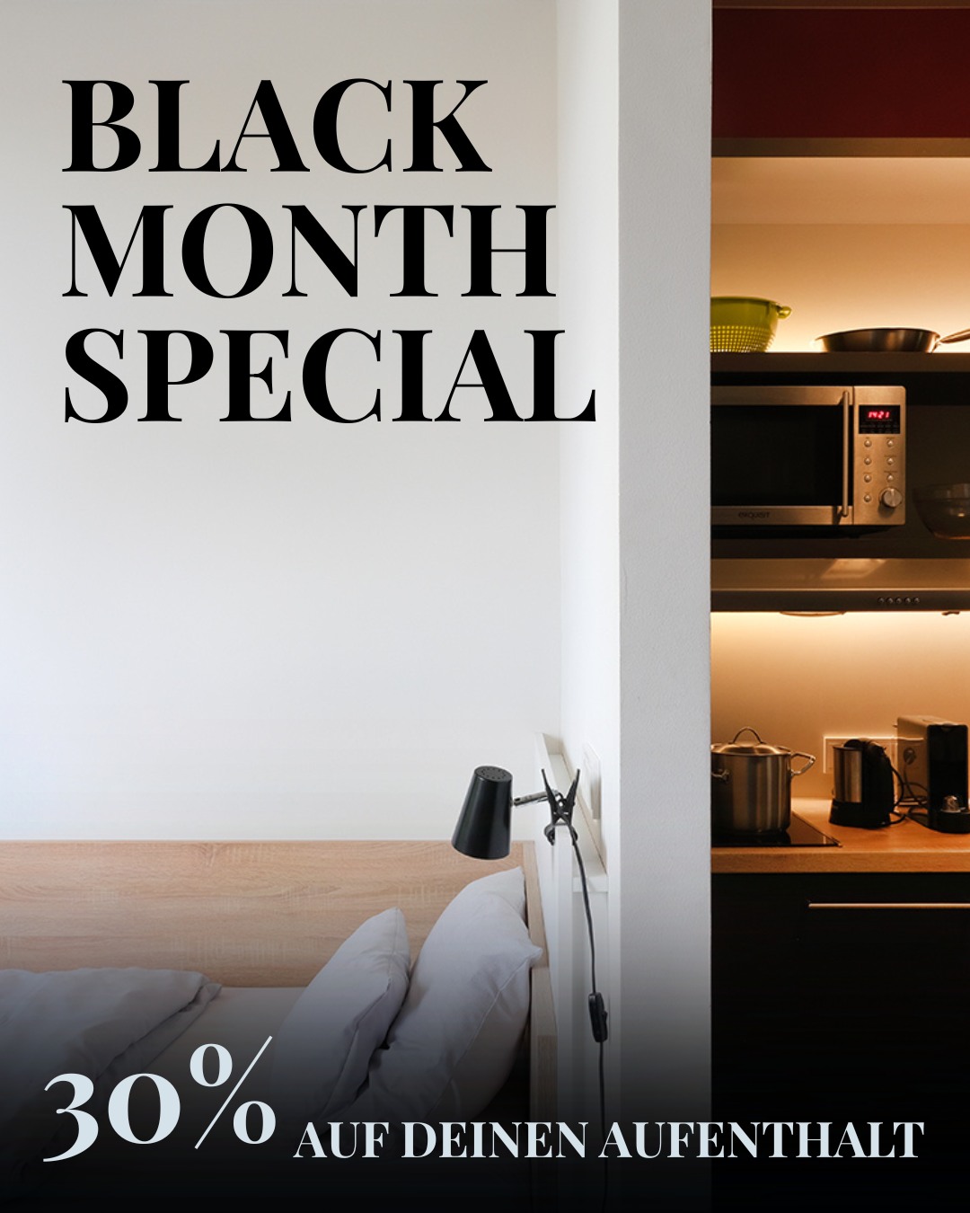 Was St. Georg bald kann, kann Harburg schon lange.
Im HUB Apartments Harburg triffst du auf smarte Apartments, klare Ausstattung und digitale Abläufe, die einfach funktionieren.
Egal, ob für zwei Nächte oder mehrere Wochen – hier bekommst du Freiheit statt Firlefanz:
? Arbeitsplatz & Kitchenette
? Dachterrasse zum Runterkommen
? Self Check-in & kontaktloser Aufenthalt
Und weil bei uns gerade Black Month ist:
Sichere dir mit dem WOW30 Deal jetzt 30 % Rabatt ab 2 Nächten im November. Reisezeitraum bis 6. April.
? Buch jetzt deinen Stay und erlebe, warum Hamburgs Süden längst mehr kann.
BLACK DEAL
BLACK MONTH
RABATT