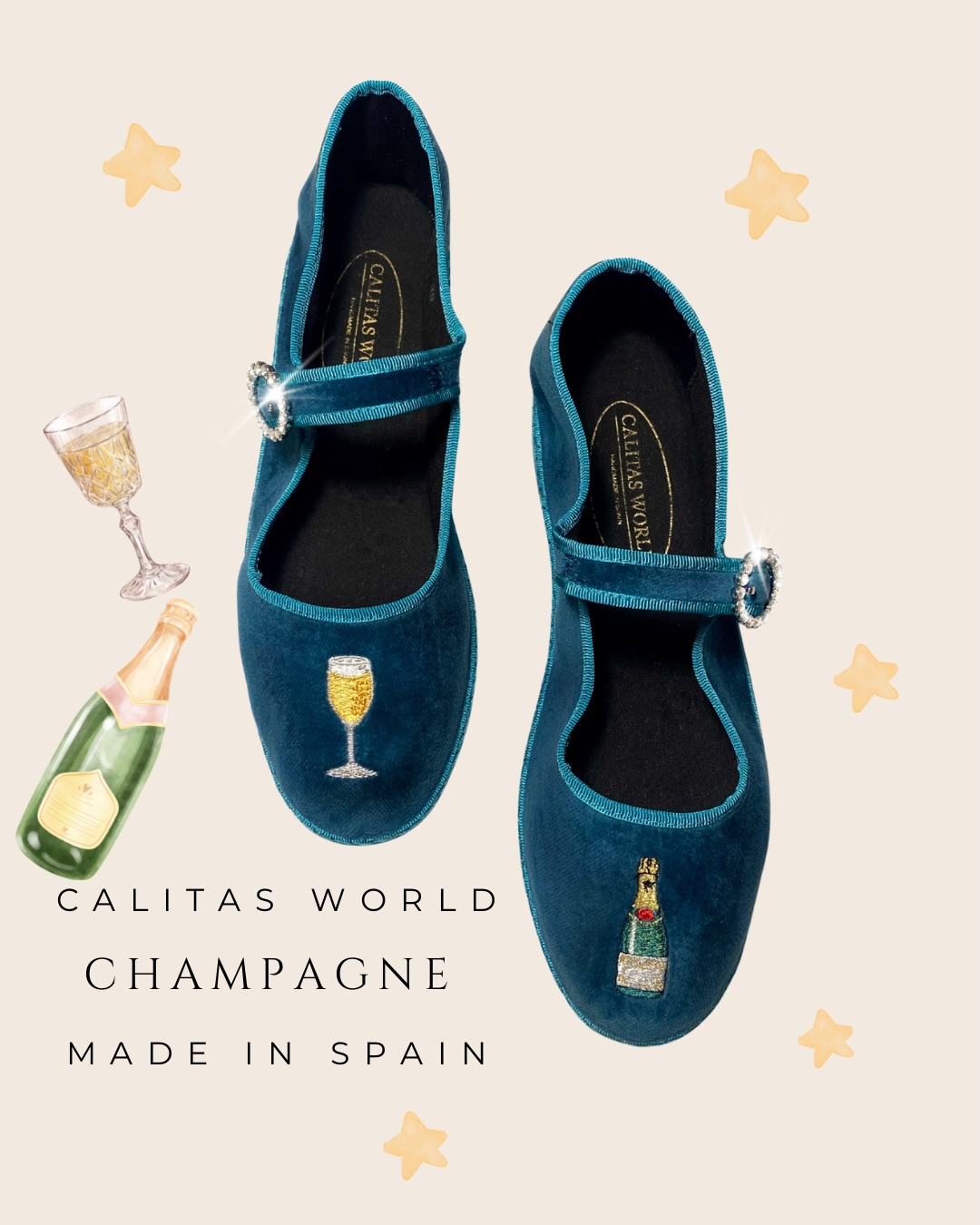 ✨?❤️ Introducing our new Calitas Friulitas Champagne Time Jewel ❤️?✨?↔️
Crafted in rich, velvety teal and finished with a sparkling jewel buckle, these Friulitas are pure festive magic ✨??. Each pair features an artisanal embroidery of a golden Champagne flute on one foot and a shimmering bottle on the other, a tiny celebration stitched just for you ???↔️.
Elegant, playful and impossibly chic, they’re a little jewel for your feet and the dreamiest gift for this Christmas season ???✨. Perfect for holiday lunches, cozy evenings or sparkling soirées bringing that irresistible Calitas charm to every step ❤️???↔️.
Made in Spain with love, craftsmanship and a wink of European luxury ??✨??.
Simply irresistible and the most beautiful Christmas gift ?❤️???↔️✨.