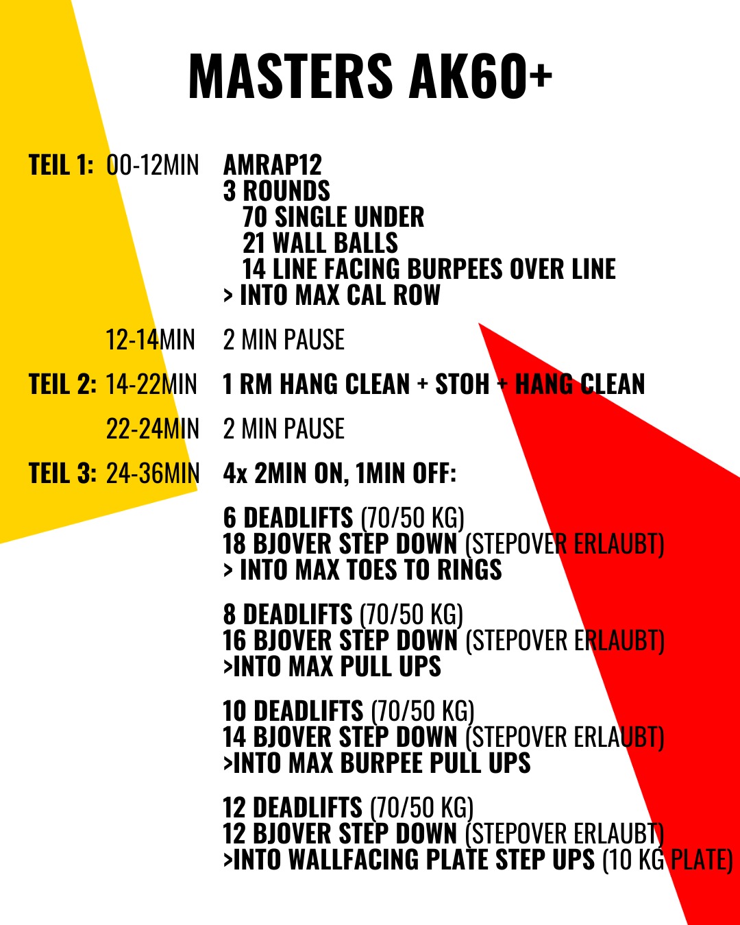 🏋️♂️ Landesmeisterschaft funktionaler Fitness 2026 - Test für die Seniors, Masters und Teams of 2 🏆
Zur Erinnerung: Die Landesmeisterschaft dient zur Qualifikation für die Deutsche Meisterschaft 2026. Zeitraum um den Test zu absolvieren: 09.01. bis 09.02.2026.
Individual Teilnahme: Ihr müsst euch entscheiden, ob ihr in der Seniors- oder in der Masters-Division antreten wollt. Ein Eintrag in beiden Leaderboards ist nicht möglich.
Teams of 2 Teilnahme: Der Test ist identisch mit dem Seniors/Masters AK 35-49 Test. Ihr könnt euren Score sowohl Individual werten lassen als zusätzlich auch zusammen im Team.
🔥 Ein Test mit drei Teilen - alles am Stück 🔥
Skalierungen für die höheren Masters Altersklassen findet ihr in den Slides.
Weitere Informationen, Rulebook, Scorecards und Anforderungen für die Videonachweise sowie vor Ort Technical Officials findet ihr in Kürze auf unserer Webseite (Link in Bio).
Ready to rumble? 💪🔥
#DBVfF #DM2026 #FunktionaleFitness #FunctionalFitness #Landesmeisterschaft #Qualifikation #Test