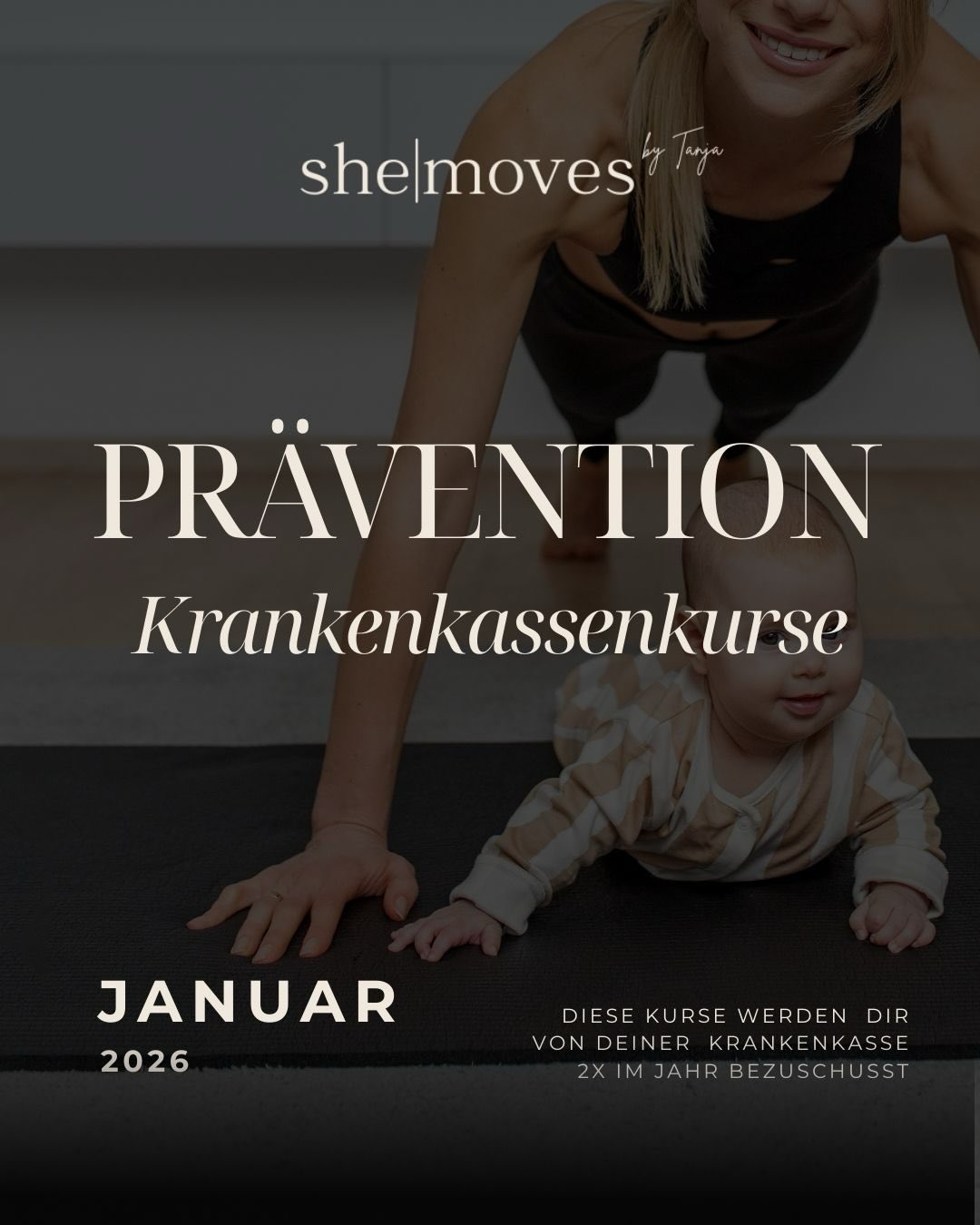 ✨ Präventionskurse starten im Januar ✨
Gute Nachrichten für alle Mamas ?
Meine Rückbildungs- und Mamafitnesskurse sind zertifizierte Präventionskurse und werden von den gesetzlichen Krankenkassen 2× pro Jahr bezuschusst ?
✔️ Voraussetzung: Eine Teilnahme von mind. 80 %
✔️ Die Höhe des Zuschusses ist abhängig von deiner jeweiligen Krankenkasse
? Kursorte:
➡️ Bis 31.01.2026 finden die Kurse im Gesundheitszentrum Thiess in Göppingen statt
➡️ Ab 01.02.2026 im Studio She Moves in Eislingen
? Wichtig:
Das Buchungsportal öffnet am 01.01.2026 auf meiner Website – sichere dir am besten direkt deinen Platz, die Kurse sind schnell ausgebucht ?
Ich freue mich riesig, dich und dein Baby im Kurs zu begleiten ?
Alle Infos & Anmeldung ab 01.01.26 auf www.she-moves.de
Deine Tanja