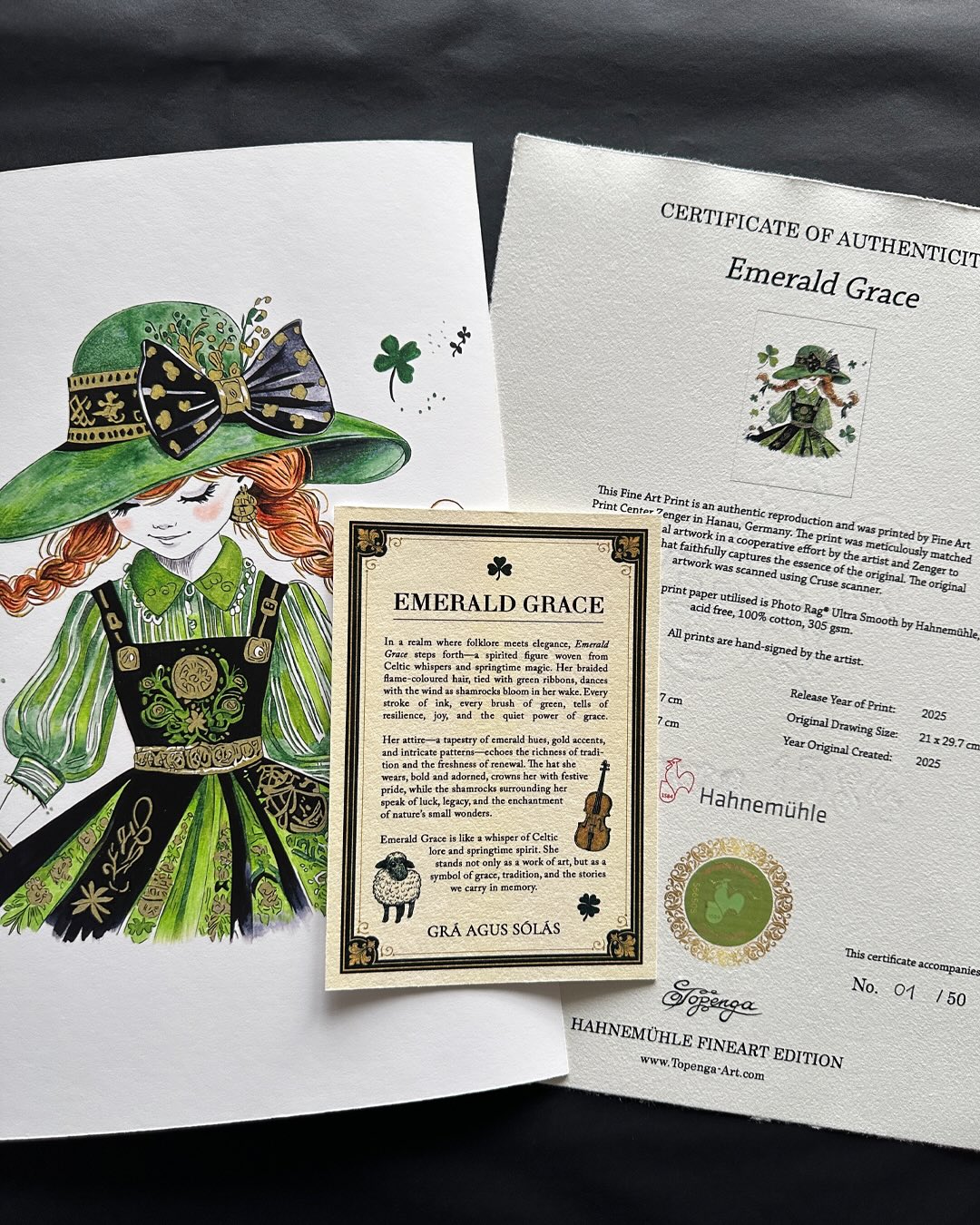 ? Emerald Grace — a hymn to quiet strength.
Braided in green and gold, she carries the pulse of ancient roots and festive renewal.
Each line drawn with Faber-Castell Pitt Artist Pens and Tombow Brush Pens on Hahnemühle Bristol paper — a tribute to tradition and transformation.
Now available as a Fine Art Print in a limited edition of 50, hand-signed and printed on Photo Rag® Ultra Smooth by Hahnemühle — acid free, 100% cotton, 305 gsm.
Each print comes with a Certificate of Authenticity and a storycard, preserving the spirit and symbolism behind the artwork.
? Print size: 21 x 29.7 cm
? Worldwide shipping available
More details in my bio.
Collect your dreams with @topengaart.
#EmeraldGrace #LimitedEditionArt #Hahnemühle #HahnemühlePaper #FaberCastellPittArtistPen #PittArtistPen #TombowBrushPen #FineArtPrint #BrushPenArt #InkPen #IllustrationArtist #Topenga #TopengaArt