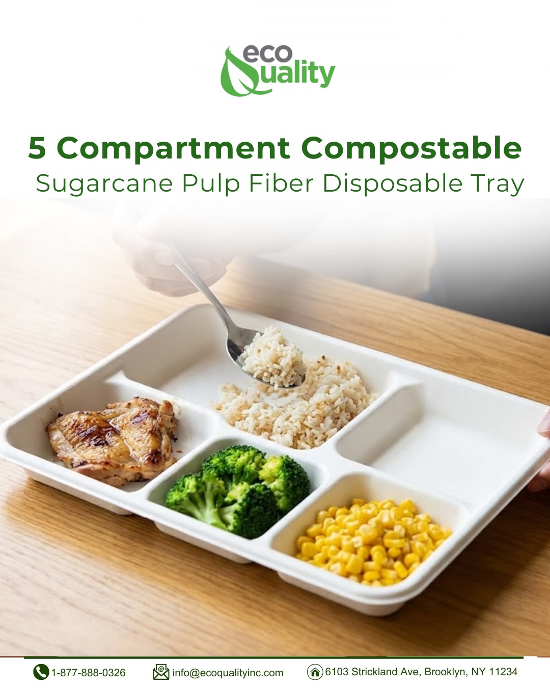 Designed for organized meals and eco-conscious service, these 5-compartment trays keep mains, sides, and sauces neatly separated. Made from renewable sugarcane pulp, they offer a sturdy, compostable alternative to plastic. Ideal for cafeterias, catering, takeout, and meal prep with sustainability in mind.
#EcoQuality #CompostableTrays #SugarcaneFiber #EcoFriendlyPackaging #FoodServiceSupplies