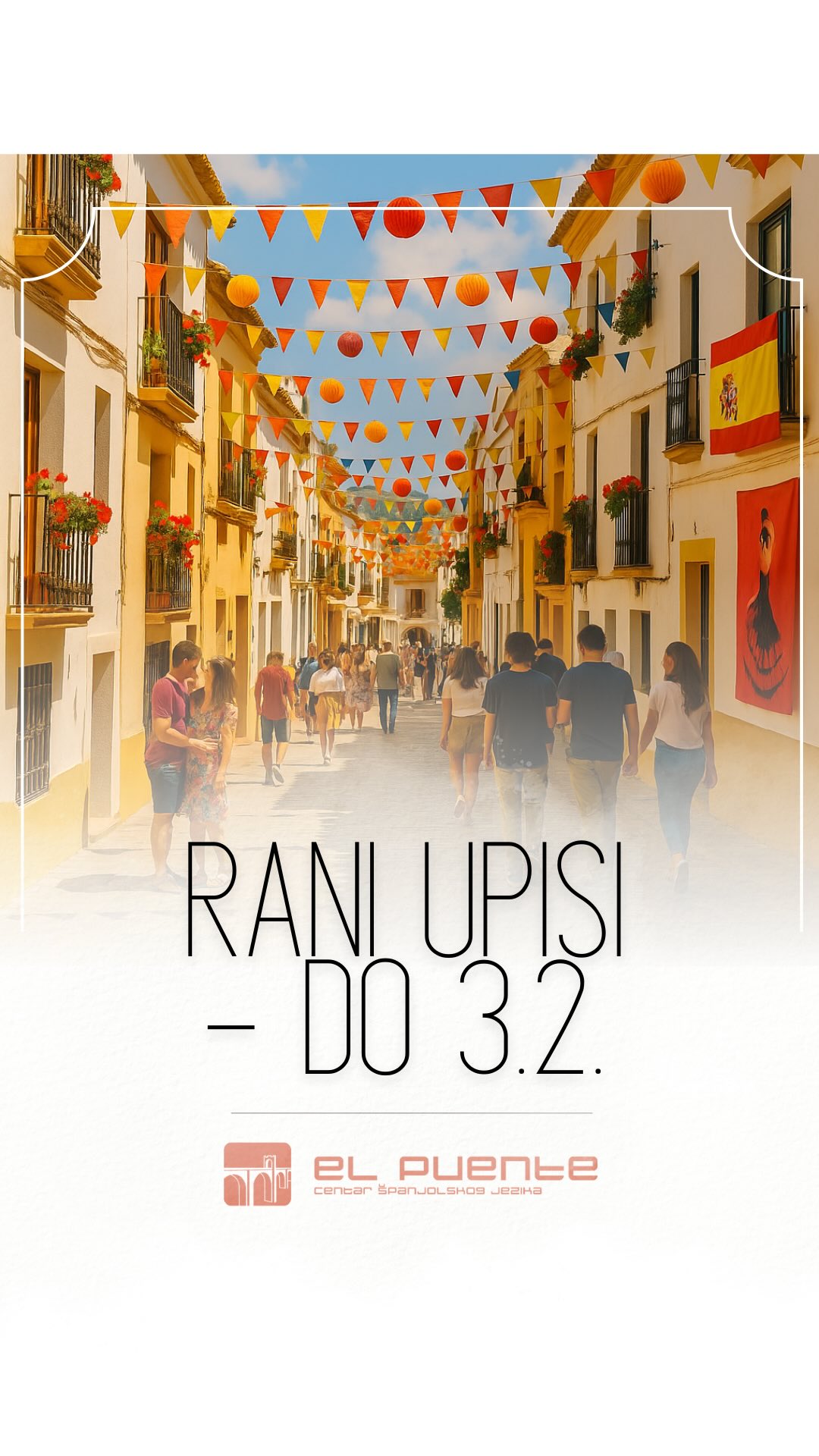 Proljetni semestar 2026. je tu 🌸
Upisi u tečajeve španjolskog su otvoreni! 🇪🇸
Od početnog do naprednog stupnja – osigurajte svoje mjesto na vrijeme i učite španjolski uz vrhunsku nastavu i odličnu atmosferu.
.
.
.
#ucispanjolski #elpuentecentar #spanjolski #jezicnicentar #ucenjejezika Proljetni semestar 2026. je tu 🌸
Upisi u tečajeve španjolskog su otvoreni! 🇪🇸
Od početnog do naprednog stupnja – osigurajte svoje mjesto na vrijeme i učite španjolski uz vrhunsku nastavu i odličnu atmosferu.
.
.
.
#ucispanjolski #elpuentecentar #spanjolski #jezicnicentar #ucenjejezika