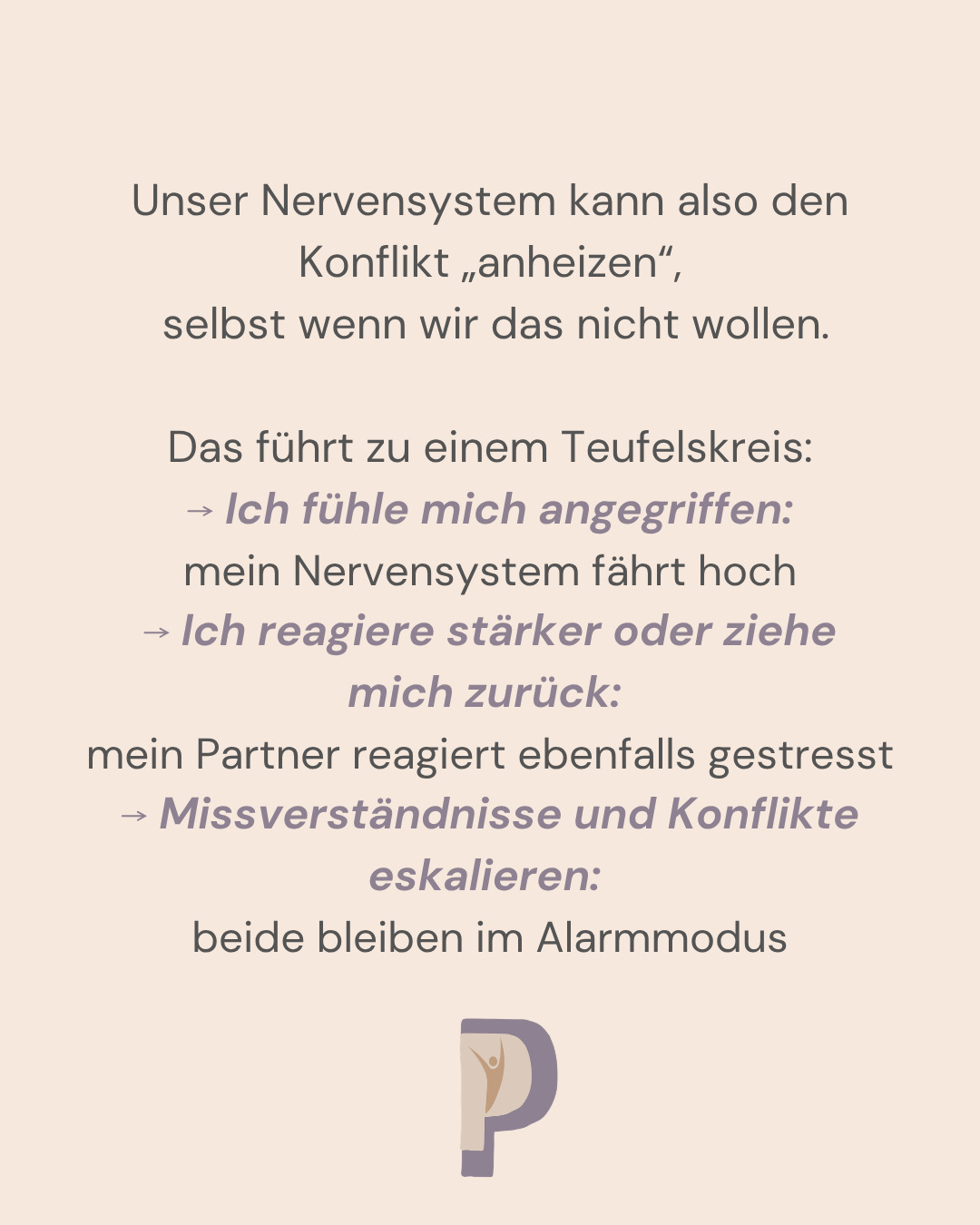 Wenn Konflikte die Partnerschaft belasten…
und wie dein Nervensystem Antworten bringt
Kennst du das?
In eurer Partnerschaft entstehen ständig Konflikte.
Oftmals schon wegen Kleinigkeiten. Immer wieder diesselben Streitpunkte.
Du fühlst dich überfordert, missverstanden oder gar nicht richtig gesehen.
Viele Paare kommen genau mit diesen Gefühlen zu uns.
Oft zeigt sich:
Konflikte entstehen nicht nur durch unterschiedliche Meinungen –
sondern auch, weil unser Nervensystem auf den damit verbundenen Stress reagiert.
Wenn wir innerlich angespannt und emotional stark geladen sind,
kommt es noch viel schneller zu Missverständnissen, Eskalation oder Rückzug.
Unser Nervensystem kann also den Konflikt „anheizen“,
selbst wenn wir das nicht wollen.
Das führt zu einem Teufelskreis:
⟶ Ich fühle mich angegriffen:
mein Nervensystem fährt hoch
⟶ Ich reagiere stärker oder ziehe mich zurück:
mein Partner reagiert ebenfalls gestresst
⟶ Missverständnisse und Konflikte
eskalieren:
beide bleiben im Alarmmodus
Und so verstärkt sich der Stress gegenseitig – bis keiner mehr richtig zuhört.
Wenn wir jedoch lernen, unser Nervensystem zu regulieren,
entstehen wieder Räume für:
✨ Zuhören und Verstehen
✨ Eigene Bedürfnisse wahrnehmen
✨ Konflikte konstruktiv lösen
✨ Nähe und Verbundenheit spüren
In unserer Begleitung schaffen wir genau diesen Rahmen –
für jeden Einzelnen und für die Partnerschaft als Ganzes.
💛 Schritt für Schritt
💛 In einem Tempo, das zu euch passt
Habt ihr auch schon erlebt, dass Stress im Alltag die Verbindung zueinander erschwert?
Teilt eure Gedanken gern in den Kommentaren. 👇
#partnerschaft #beziehung #konflikte #elternsein
#nervensystemregulation #emotionaleregulation #achtsamkeit
#paarberatung #paartherapie #elternberatung #psychologischeberatung #psychotherapie
#koblenz #waldesch #rheinmosel
---
Pädagogische Psychologische Praxis
Psychologische Beratung · Psychotherapie (HPG) · Coaching
für Kinder, Jugendliche, Erwachsene, Paare und Familien
📲 @praxis_pundp
📱 0175 4492317
✉️ kontakt@pundp.org
📍 Im Vogelsang 13 · 56323 Waldesch (bei Koblenz)
🌐 www.pundp.org