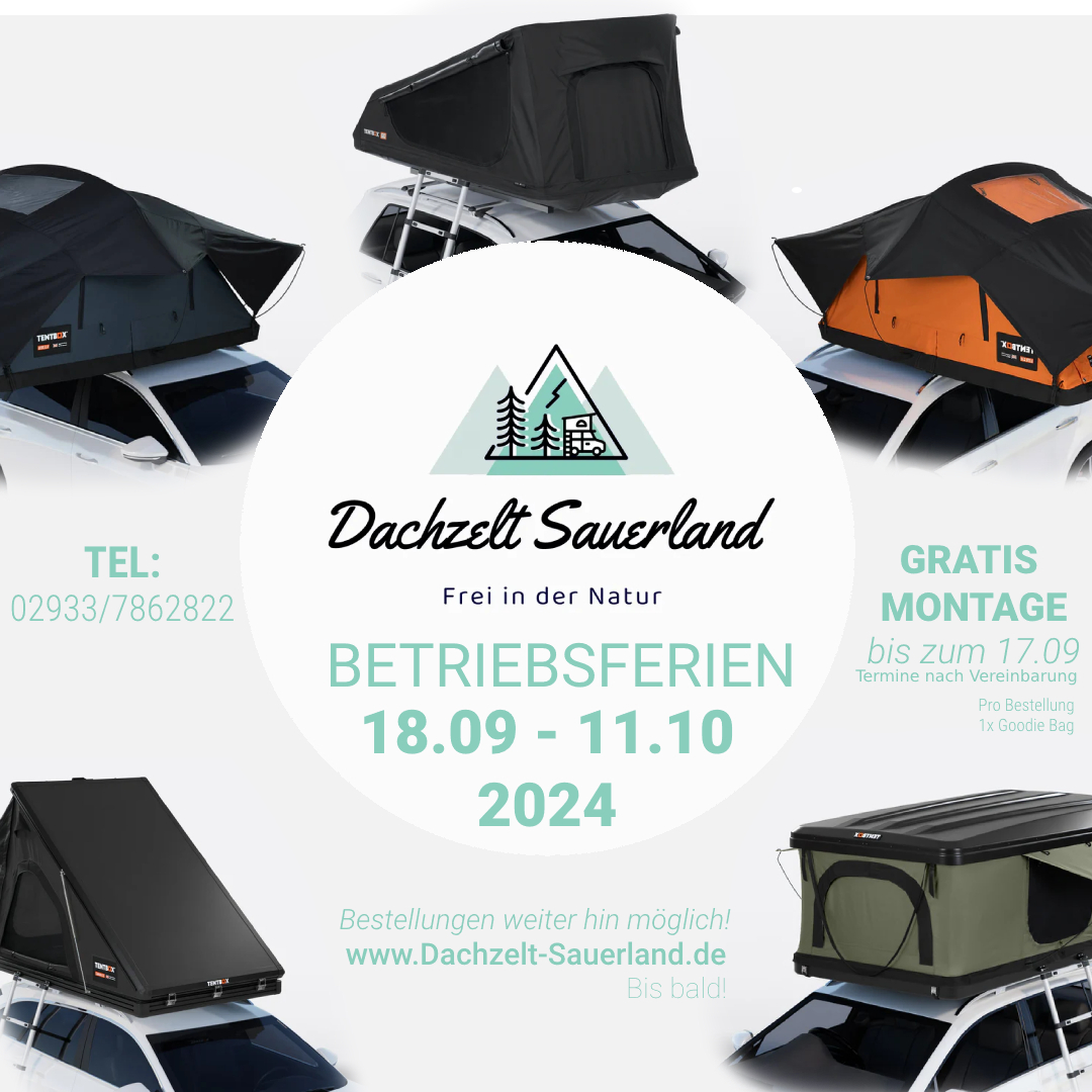 Liebe Kunden und alle die es noch werden wollen ? Unser Showroom macht eine kleine Pause ? Wer von euch nochmal ein Tentbox Zelt in Augenschein nehmen möchte, darf sich gerne bis zum 17.09.2024 bei uns melden ? Die nächsten Termine für unseren Showroom gibt es dann ab dem 11.10.2024! Online Bestellungen sind weiterhin möglich und werden wie immer blitzschnell bearbeitet ? Und als Dank für euren Support gibt es nochmal Gratis Montagen und ausführliche Einweisungen in unsere Dachzelte! Tipps und Tricks inbegriffen ? Wir freuen uns auf eure Rückmeldung! Bis bald euer Dachzelt Sauerland Team ??
#camping #camper #Sauerland #rooftent #rooftoptent #dachzeltliebe #dachzelt #vanlife
#offroad #offroad4x4 #overlanding #camper #campervan #sauerlandcamping #Dachzeltverleih #Dachzeltmieten #Dachzelturlaub #dachzeltshop #dachzeltverleih #dachzeltmieten #dachzeltreisen #dachzelturlaub #Roadtrip #campinglampe #roadtrip #tentbox #tentboxlite #tenbox_store #Campingstore