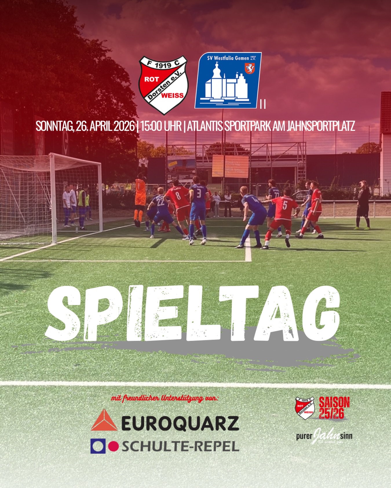 ?⚪ Topspiel am Jahnsportplatz! ⚽?
Unsere Erste Mannschaft empfängt am Sonntag den Tabellenführer Westfalia Gemen II! ?
? Atlantis Sportpark am Jahnsportplatz
? Anstoß: 15:00 Uhr
Nach zuletzt 5 Siegen in 5 Pflichtspielen ist das Team von Trainer Akif Aygün in Topform und hochmotiviert, auch dem Spitzenreiter ein Bein zu stellen! ?
? Serie fortsetzen & den Tabellenführer ärgern – alles ist angerichtet für ein echtes Spitzenspiel!
? Kommt vorbei und unterstützt unsere Jungs lautstark! ?⚪