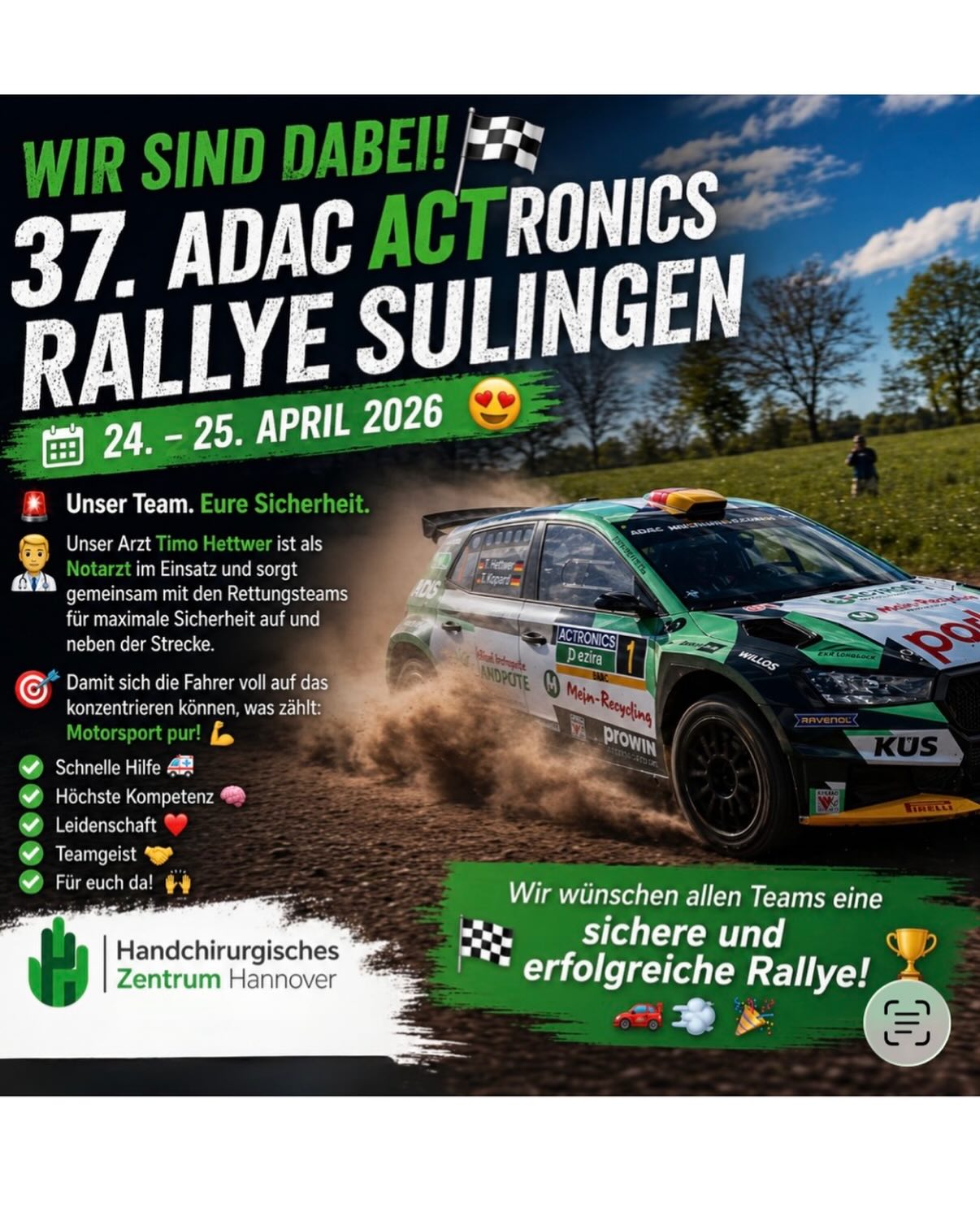 Als Notärzte vor Ort! ? Mit Freude „beschützen“ wir auch die Hände der Rallyepiloten!! ?️? #Rallyesulingen #Actronics #motorsport #Handchirurgie #Hannover