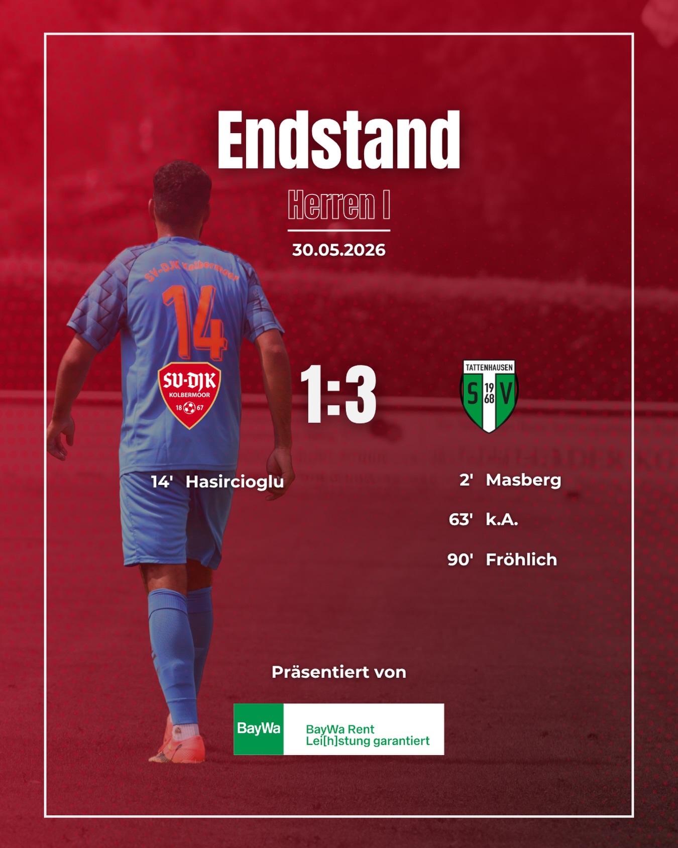 Nach der 1:3 Niederlage spielen wir in der nächsten Saison das erste mal seit 24 Jahren wieder in der A-Klasse.
#svdjkkolbermoor #kolbermoor #saisonabschluss #unsschreibtmangemeinsam