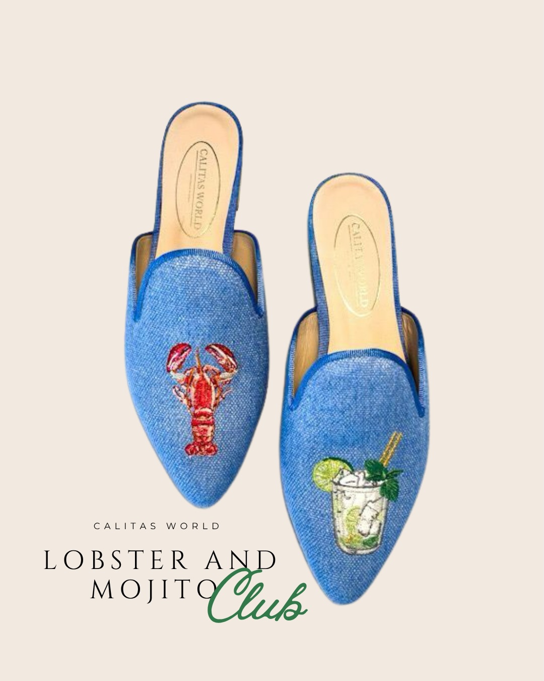 She said she was only stopping for one mojito ?
Three hours later, her sunglasses were somewhere at the bottom of a raffia bag, there was sea salt on her shoulders, and somebody at the next table had already asked about the little blue linen Mules twice ?
A lobster embroidered on one foot ?
A mojito on the other ??
Because matching shoes are boring.
And summer in Mallorca should never feel too polished anyway ?↔️✨
Crafted in light blue linen with an authentic leather interior, these Calitas Mules were made for long lunches, warm stone streets and the kind of afternoons that quietly turn into nights.
A little ironic.
A little irresistible.
Exactly the right amount of trouble ?️
#CalitasWorld #LobsterAndMojitoClub #CalitasMules #QuietLuxuryWithAWink #MadeInSpain