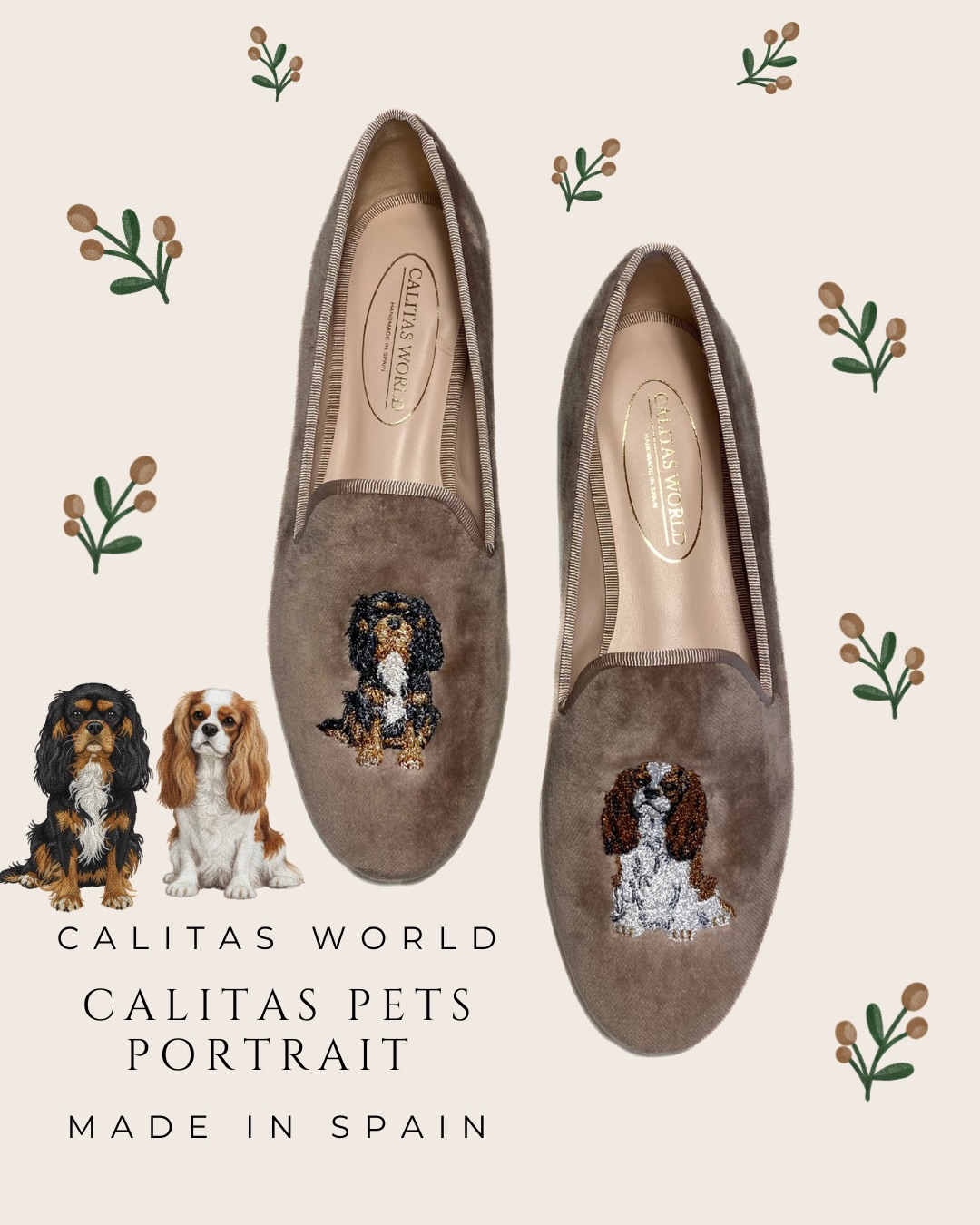 Some pieces arrive just in time for summer. ☀️✨?
Others stay long after it ends.
Our Calitas Pets Portrait loafers in taupe velvet were created for women who know that true style has very little to do with seasons and everything to do with stories ?
Embroidered with two beloved Cavalier companions ??, they bring together craftsmanship, personality and that rare feeling of wearing something nobody else in the world owns.
Pair them with linen in June.
Denim in September.
Soft knits when the days grow cooler.
They simply belong wherever you do ✨
And somehow, your two best friends come along too ??
Because trends are temporary.
The faces you love most never are. ✨???