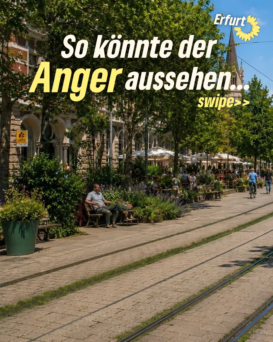 So könnte der Anger aussehen…oder der Domplatz…🌳🌿
Wie wollen wir Erfurt vor Hitze schützen?
Was haltet ihr von mehr Begrünung?
Wo braucht es mehr Bäume, Schatten, Pflanzen und Trinkmöglichkeiten?
Was wäre euch dabei besonders wichtig?
Passt bei der Hitze auf euch auf. Hitzeschutz ist Gesundheitsschutz.
#erfurt #grüneerfurt #hitzeschutz #grünwirkt #menschenschutz
