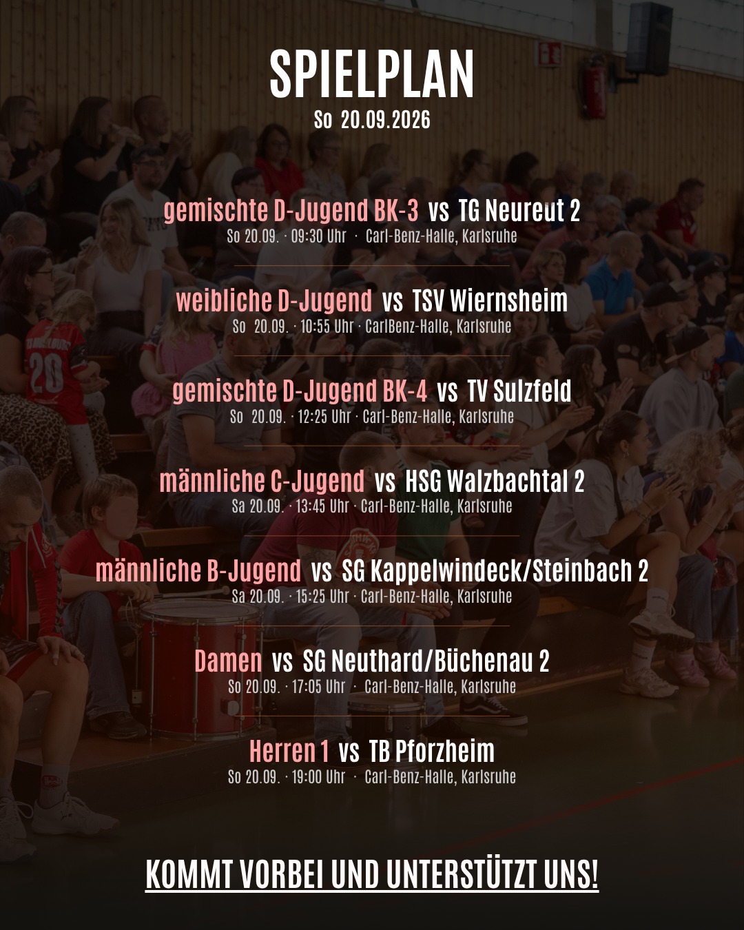 Das erste Saisonwochenende ist da! 🤾♀️🔥
Am 19. & 20.09. geht’s endlich wieder los!
Kommt in die Halle, feuert unsere Teams an und erlebt gemeinsam mit uns den Start in die neue Saison. 🙌❤️
Wir freuen uns auf euch!
#handball #saisonstart #heimspiel