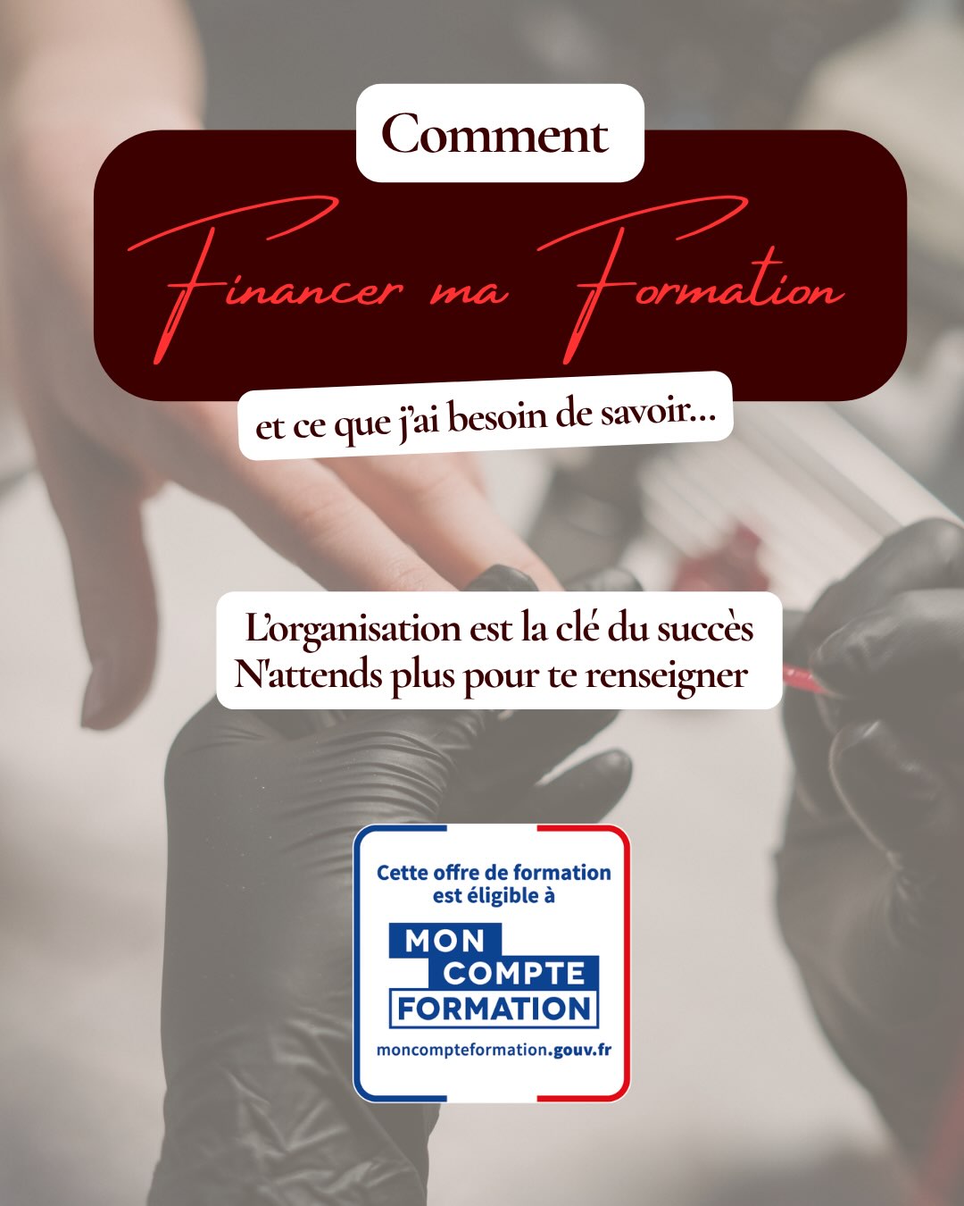 Tu envisages d’utiliser ton CPF pour te former à la prothésie ongulaire le 26 octobre ?
C’est le moment de te renseigner sur ton parcours et les démarches à prévoir.
Avant d’aller plus loin, vérifions ensemble le programme qui correspond à ton projet, les informations de la session et les modalités applicables à ton dossier.
Un financement se prépare. Et le choix de ta formation mérite aussi que tu aies le temps de poser tes questions.
? CELECTIS Formation — Ollioules, près de Toulon
? Prochaine session : 26 octobre 2026
Envoie-moi OCTOBRE en message privé et précise que tu envisages le CPF. Je t’indiquerai les prochaines étapes à vérifier.
#FormationProthesisteOngulaire #SeReorienter #DevenirProthesisteOngulaire #ReconversionProfessionnelle #Entrepreneuses