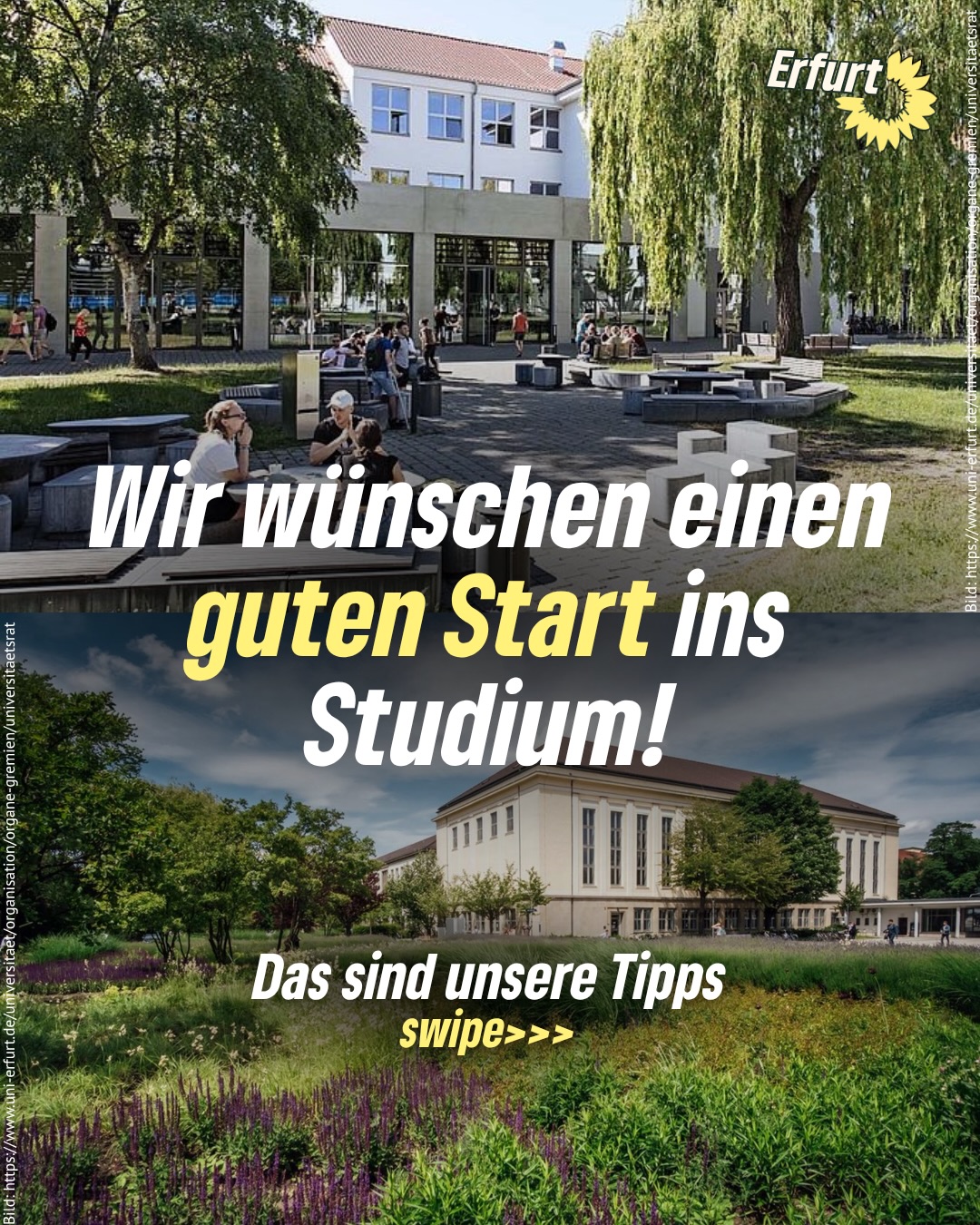 Neu in Erfurt? Wir haben ein paar Tipps für deinen Studienstart! 🌻🎓
Ersti sein bedeutet: neue Leute kennenlernen, die Stadt entdecken und jede Menge erleben! Damit du in Erfurt direkt gut ankommst, haben wir drei Tipps für dich 👉
🎭 Kultursemesterticket: Dein Semesterbeitrag macht’s möglich – entdecke das Theater Erfurt und die städtischen Museen!
🦉 Nachteulen: Unterwegs in Erfurt und du brauchst Unterstützung? Das Awareness-Team der Erfurter Nachteulen ist für dich da.🦉
🎉 STUDI WELCOME 2026: Am 13.10. heißt es feiern, Leute kennenlernen und gemeinsam ins Studi-Leben starten! 🪩
💬 Jetzt seid ihr dran: Welche Tipps dürfen für Erstis in Erfurt auf keinen Fall fehlen? Schreibt sie in die Kommentare und helft den neuen Studis beim Ankommen! 👇
Wir wünschen euch einen großartigen Start ins Studium🫶
#erfurt #grüneerfurt #unierfurt #fherfurt #studium